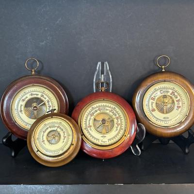 LOT 278: Collection of 4 Vintage Wooden Barometers