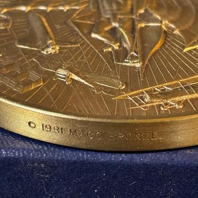 LOT 286: Medallic Art Company 1982 Marcel Jovine Dreamer of Dreams Gold Plated Bronze Medal and 1981 Marcel Jovine Aviation History Maco...