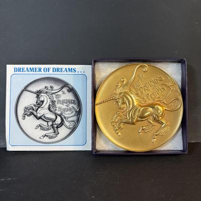 LOT 286: Medallic Art Company 1982 Marcel Jovine Dreamer of Dreams Gold Plated Bronze Medal and 1981 Marcel Jovine Aviation History Maco...
