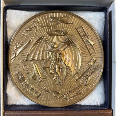 LOT 286: Medallic Art Company 1982 Marcel Jovine Dreamer of Dreams Gold Plated Bronze Medal and 1981 Marcel Jovine Aviation History Maco...