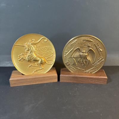 LOT 286: Medallic Art Company 1982 Marcel Jovine Dreamer of Dreams Gold Plated Bronze Medal and 1981 Marcel Jovine Aviation History Maco...