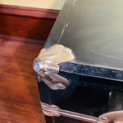 LOT 291: Black Steamer Trunk Loaded with Vintage Toys and Books Including Monopoly, Cribbage and More