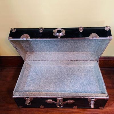 LOT 291: Black Steamer Trunk Loaded with Vintage Toys and Books Including Monopoly, Cribbage and More