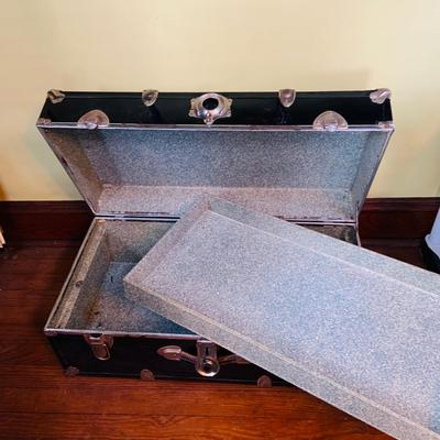 LOT 291: Black Steamer Trunk Loaded with Vintage Toys and Books Including Monopoly, Cribbage and More