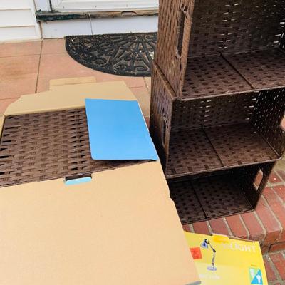 LOT 302: Set of Six (6) Storage Bins Three in Original Box and a Desk Lamp in Original Box