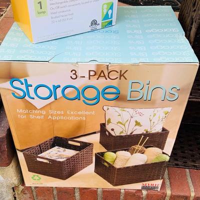 LOT 302: Set of Six (6) Storage Bins Three in Original Box and a Desk Lamp in Original Box