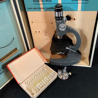 LOT 304: Lionel-Porter Micro-Lab Student Microscope Set with Slides and Metal Case