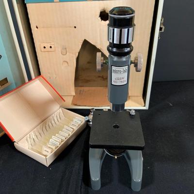 LOT 304: Lionel-Porter Micro-Lab Student Microscope Set with Slides and Metal Case