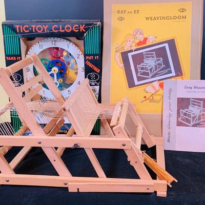 LOT 306: Hubley Toys Tic-Toy Clock Take Apart Clock Puzzle In Original Package and a Kay an EE Wood Weaving Loom In Original Box