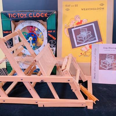 LOT 306: Hubley Toys Tic-Toy Clock Take Apart Clock Puzzle In Original Package and a Kay an EE Wood Weaving Loom In Original Box