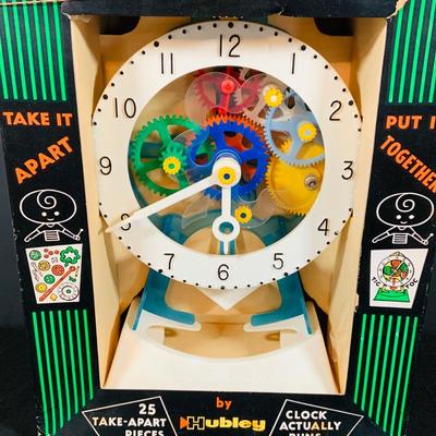 LOT 306: Hubley Toys Tic-Toy Clock Take Apart Clock Puzzle In Original Package and a Kay an EE Wood Weaving Loom In Original Box