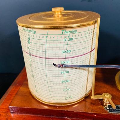 LOT 298; Antique Taylor Instruments Barograph Recording Barometer with Wood and Glass Case, Paper Ink and More