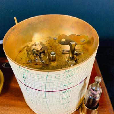 LOT 298; Antique Taylor Instruments Barograph Recording Barometer with Wood and Glass Case, Paper Ink and More