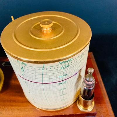 LOT 298; Antique Taylor Instruments Barograph Recording Barometer with Wood and Glass Case, Paper Ink and More