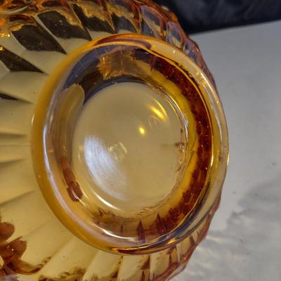Thumbprint Ruffled Art Amber Glass Bowl- Possibly Fenton- Approx 7 3/4" in Diameter