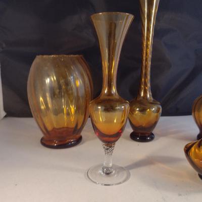 Collection of Amber Glass Vases