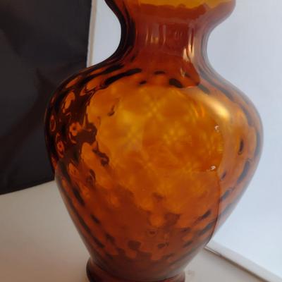 Amber Coin Dot Art Glass Vase- Approx 10 1/2" Tall