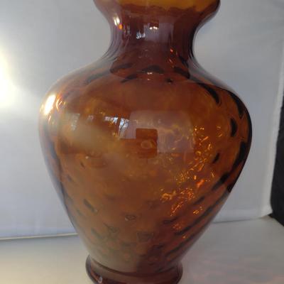 Amber Coin Dot Art Glass Vase- Approx 10 1/2" Tall