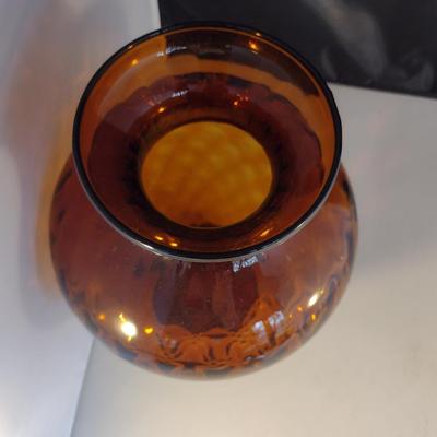 Amber Coin Dot Art Glass Vase- Approx 10 1/2" Tall