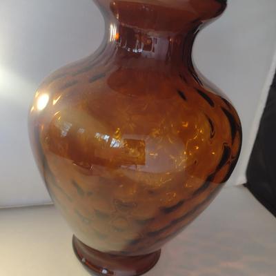 Amber Coin Dot Art Glass Vase- Approx 10 1/2" Tall