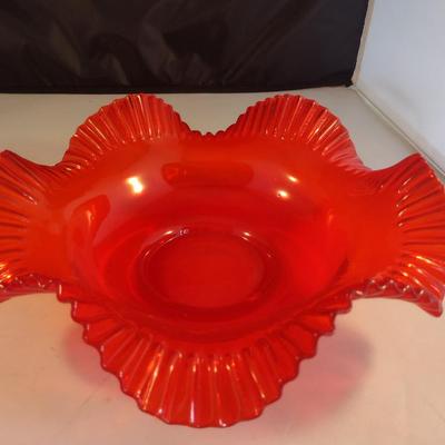 Ruffled Edge Art Glass Bowl- Approx 11" in Diameter