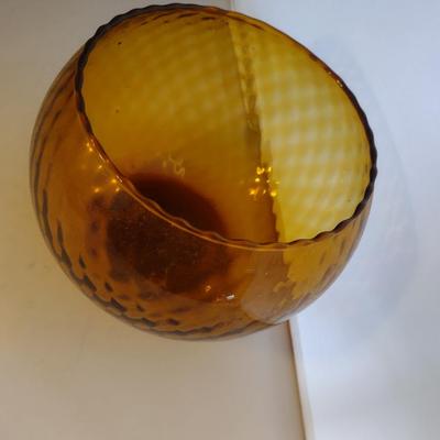 Amber Art Glass Coin Dot Vase