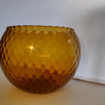Amber Art Glass Coin Dot Vase