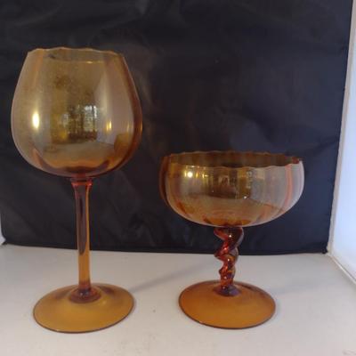 Pair of Large Amber Glass Vases/Centerpieces