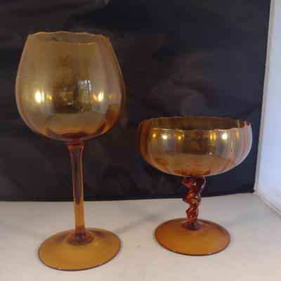 Pair of Large Amber Glass Vases/Centerpieces