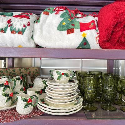 Christmas Lot - Shelf included - Lenox holly & Nativity & hand blown ornaments