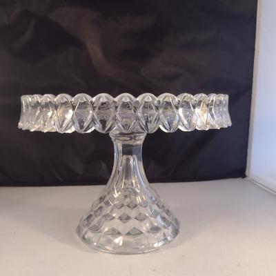 Vintage Fostoria American Cubist Round Cake Pedestal with Rum Well- Approx 10" in Diameter