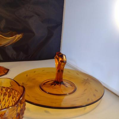 Collection of Amber Glass Serve Ware