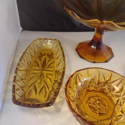 Collection of Amber Glass Serve Ware