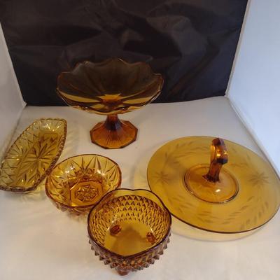 Collection of Amber Glass Serve Ware
