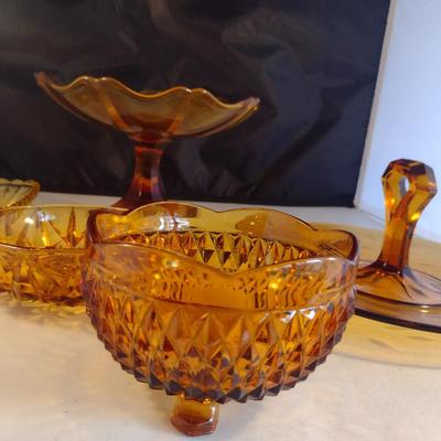 Collection of Amber Glass Serve Ware
