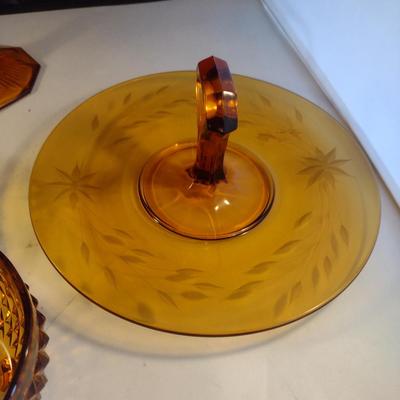 Collection of Amber Glass Serve Ware
