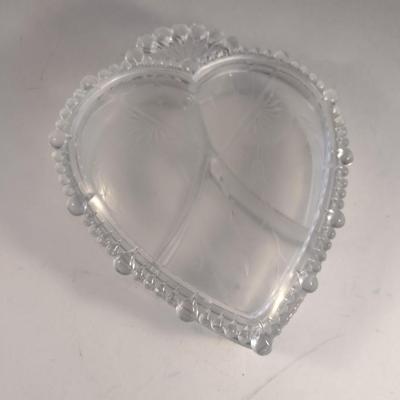 Glass Heart Shaped Divided Candy Box with Lid