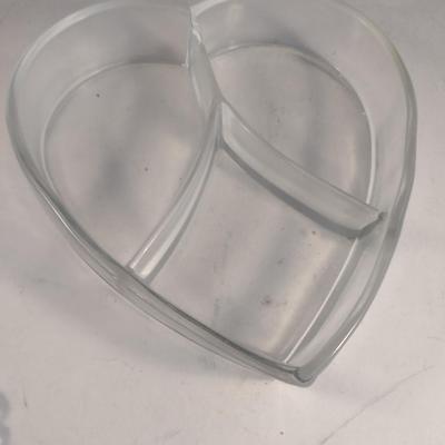 Glass Heart Shaped Divided Candy Box with Lid