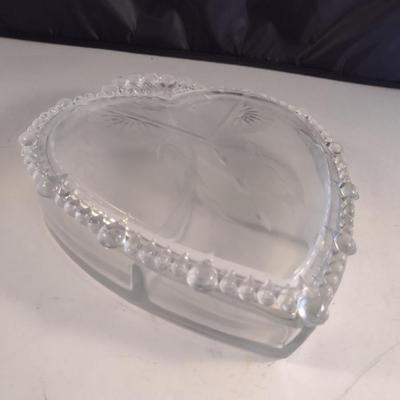 Glass Heart Shaped Divided Candy Box with Lid