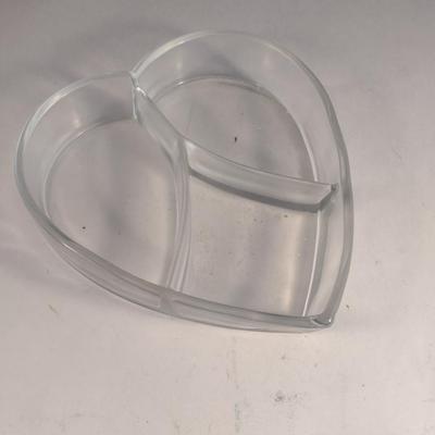 Glass Heart Shaped Divided Candy Box with Lid