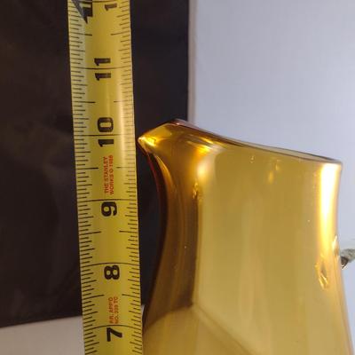 Amber Art Glass Pitcher with Applied Clear Glass Handle- Approx 10" Tall