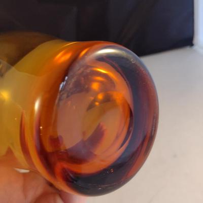 Amber Art Glass Pitcher with Applied Clear Glass Handle- Approx 10" Tall