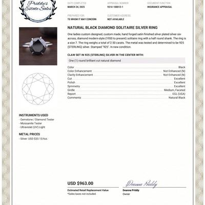 2 .00 Ct Natural Round Cut Black Diamond Solitaire With Appraisal