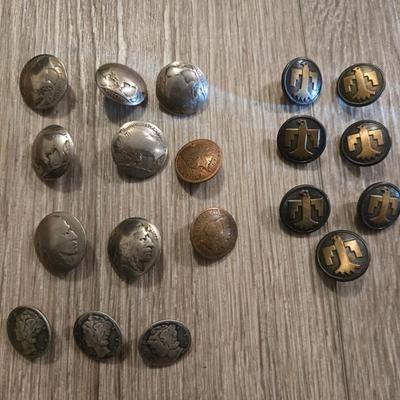 Antique Coin and Southwest Thunderbird Button Lot