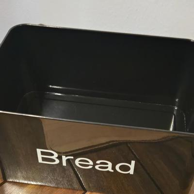 Metal Bread Box with Wood Lid