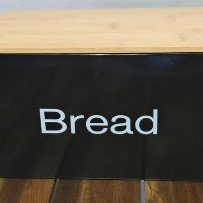 Metal Bread Box with Wood Lid