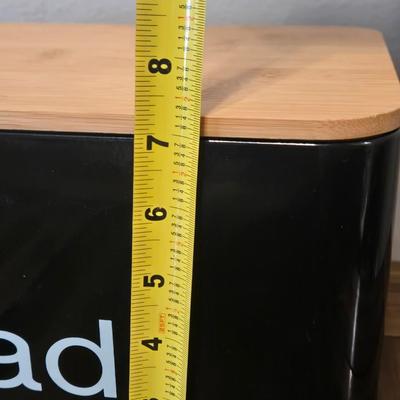 Metal Bread Box with Wood Lid