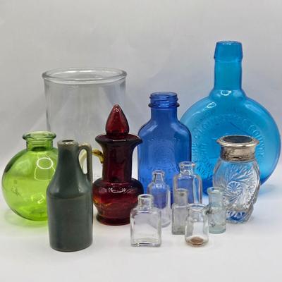 LOT 8L: Bottles, Miniature Bottles, Jar, Small Pitcher, Milk of Magnesia Bottle, and More