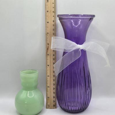 LOT 9L: Vases, Including Cobalt Blue Glass Stacked Bubble Bottle and More