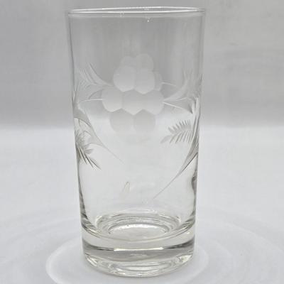LOT 12L: Vintage Stretch Glass Fan Vase, Small Hand Blown Glass Goblets, Etched Glasses, and More